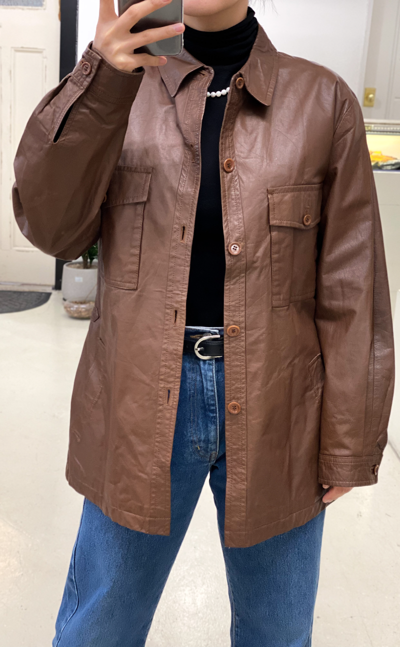 Brown Leather oversize jacket