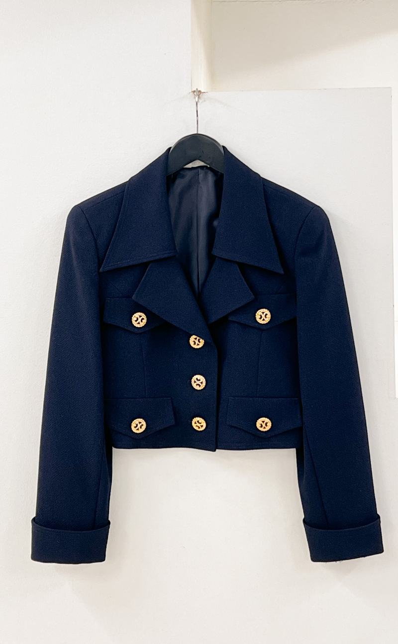 Navy gold button short jacket