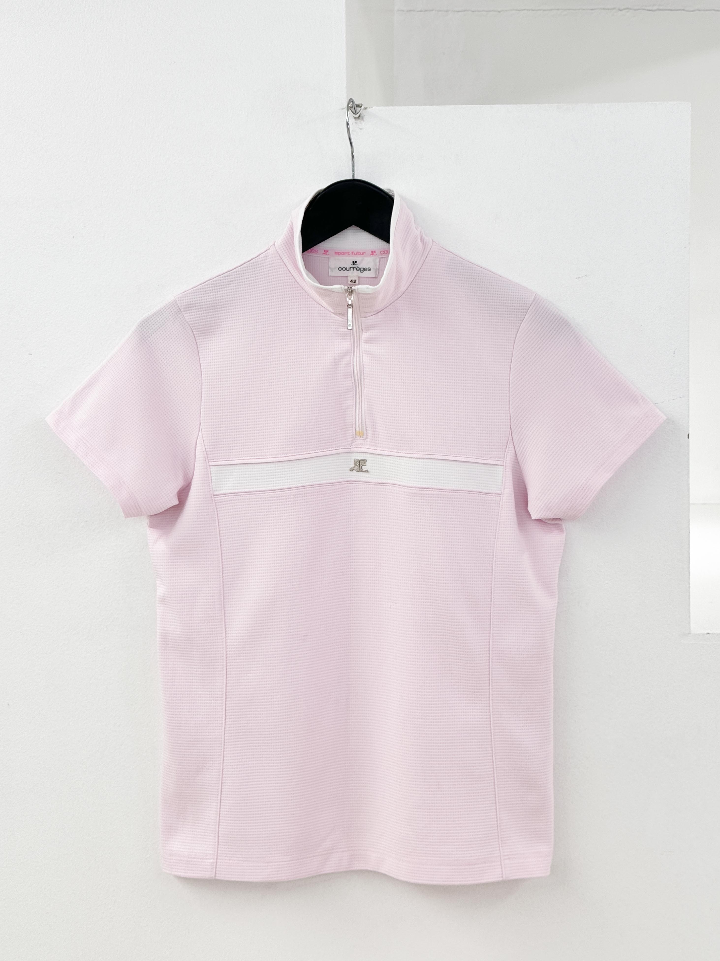 courreges pink zip up half shirts